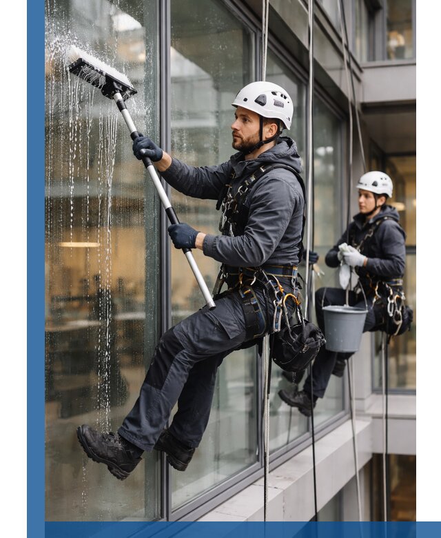 Профессиональная мойка витражей промышленными альпинистами в Рассказове