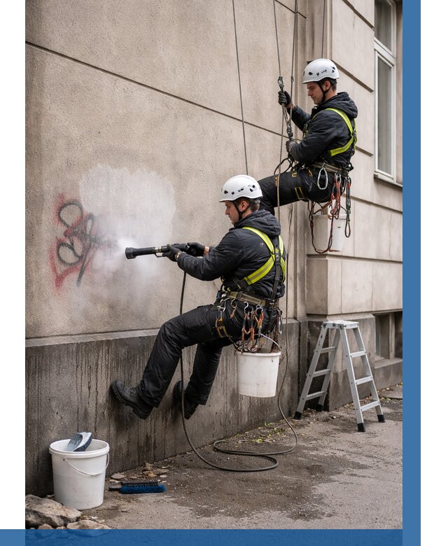 Удаление граффити с фасада в Рассказове от 4597 р. | ВЫСОТНИК-Рсз