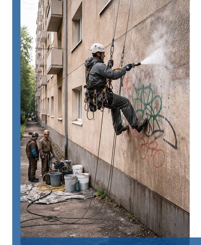 Удаление граффити с фасада в Рассказове без следов и повреждений