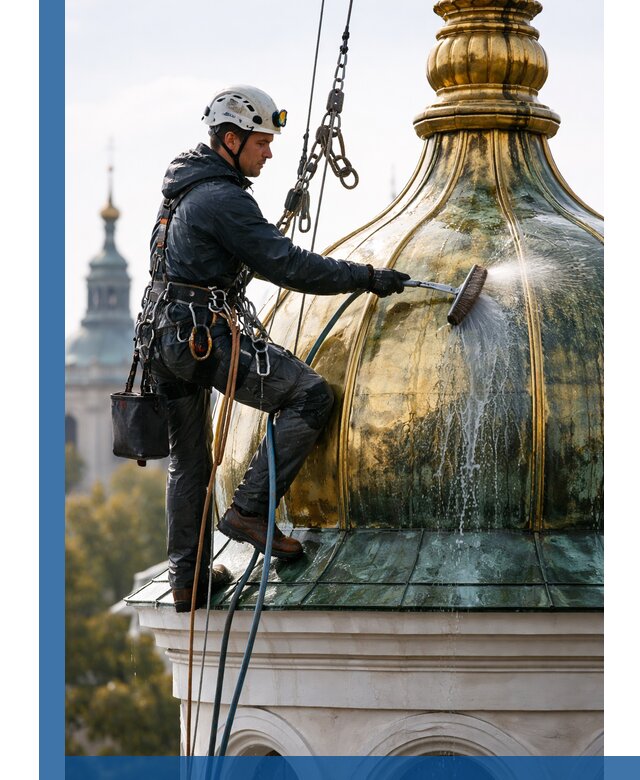 Профессиональная мойка куполов и шпилей высотными альпинистами в Рассказове
