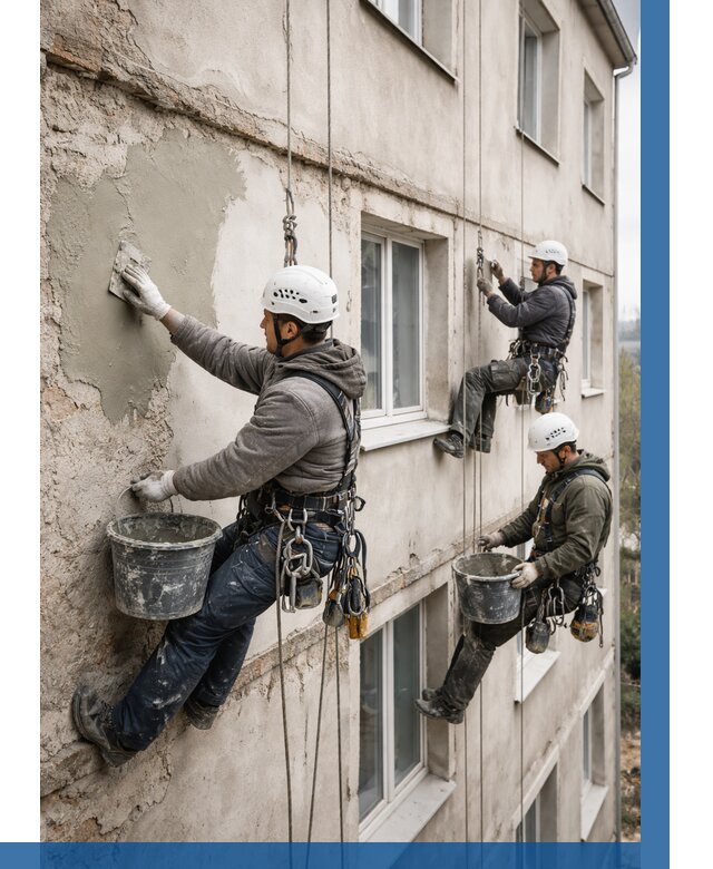 Ремонт штукатурного фасада в Рассказове от 766 р. под ключ | ВЫСОТНИК-Рсз