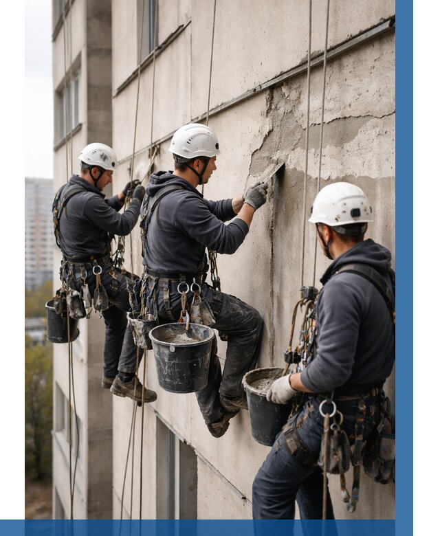 Ремонт бетонных элементов фасада в Рассказове от 2554 р. | ВЫСОТНИК-Рсз