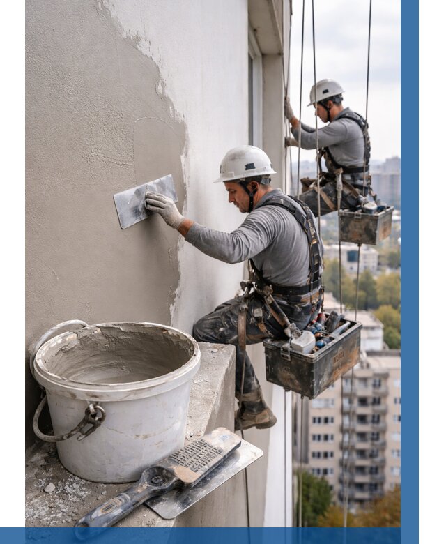 Шпаклевка фасада на высоте в Рассказове от 715 р. | ВЫСОТНИК-Рсз