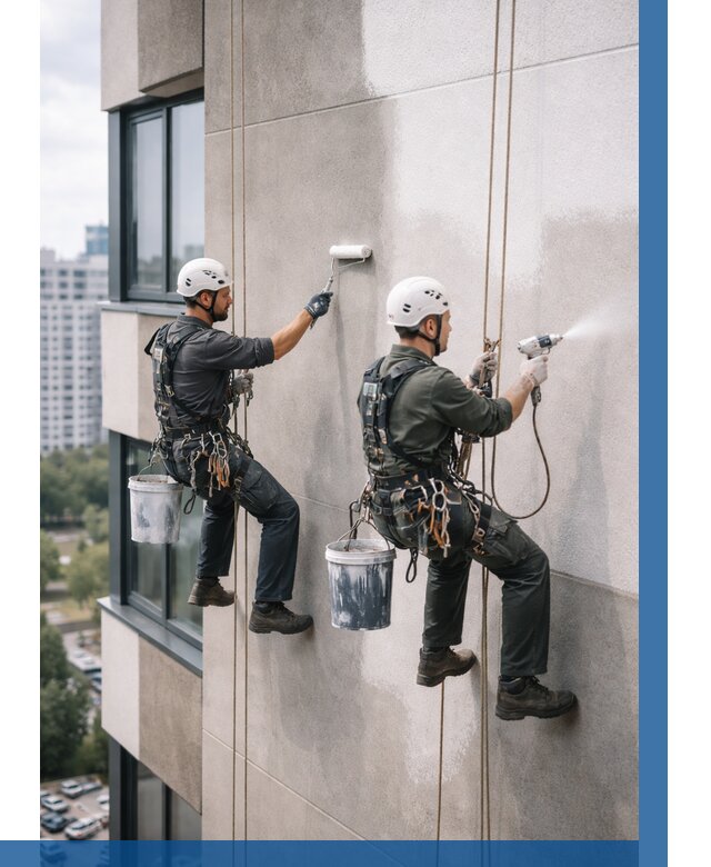 Покраска фасада альпинистами в Рассказове от 306 р. | ВЫСОТНИК-Рсз