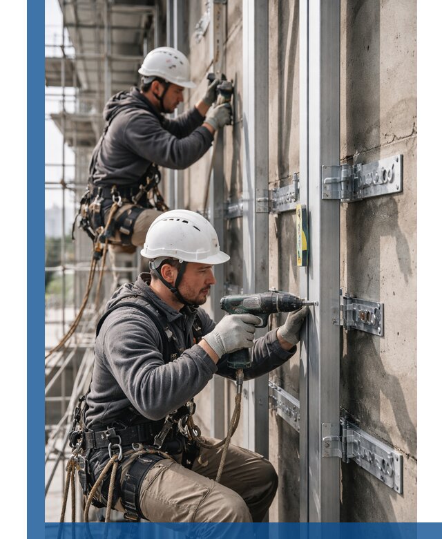 Монтаж и крепление подсистемы вентфасада в Рассказове