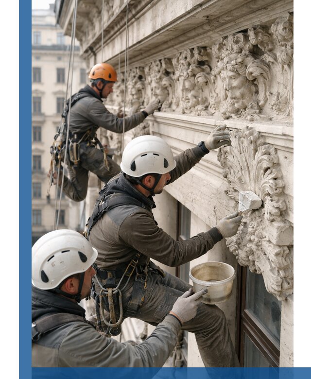 Реставрация фасадной лепнины с высотными работами в Рассказове