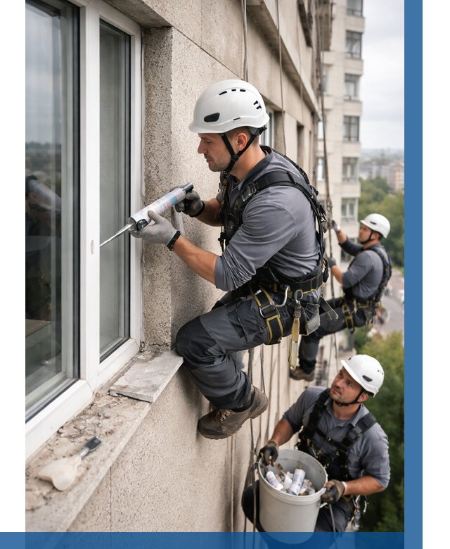 Герметизация оконных швов снаружи в Рассказове от 1532 р. | ВЫСОТНИК-Рсз