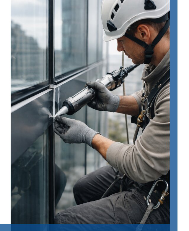 Герметизация стыков витража в Рассказове от 1226 р. | ВЫСОТНИК-Рсз