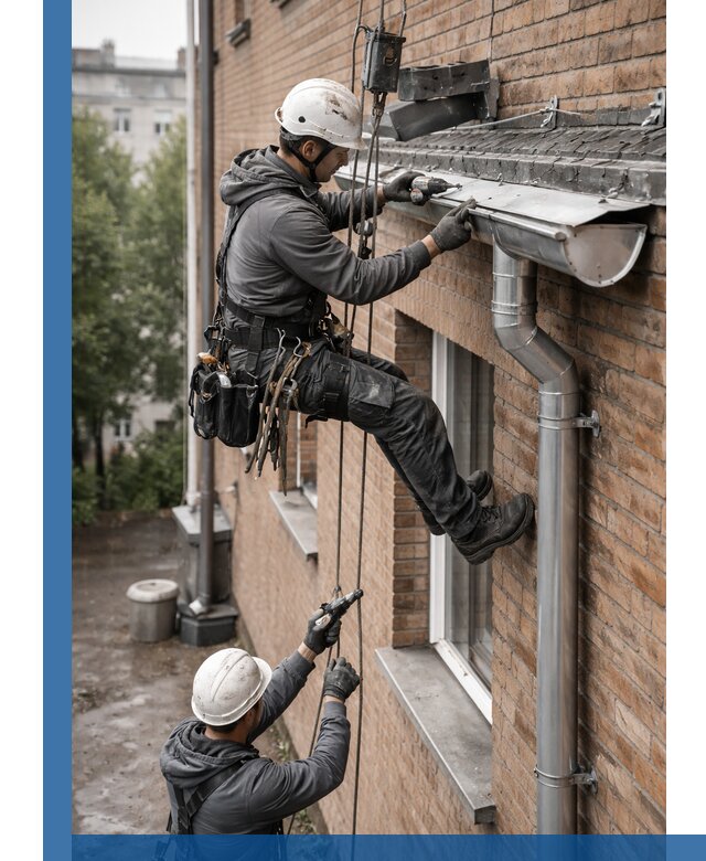 Монтаж водосточной системы на здании в Рассказове под ключ