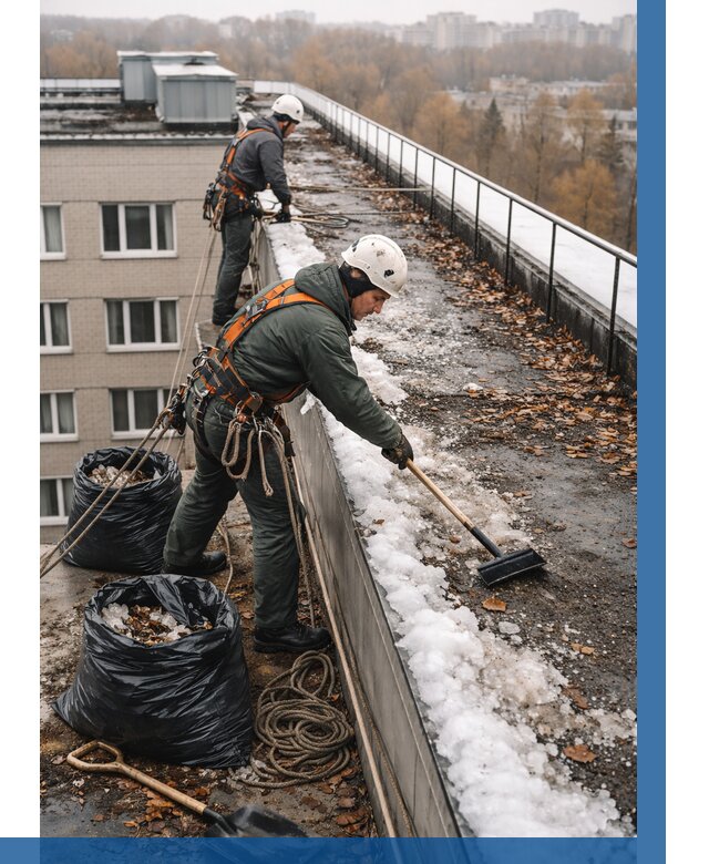 Очистка кровли по периметру в Рассказове от 562 р. | ВЫСОТНИК-Рсз