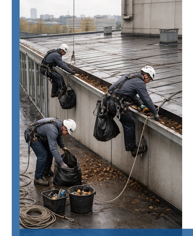 Очистка кровли по периметру в Рассказове силами промышленных альпинистов