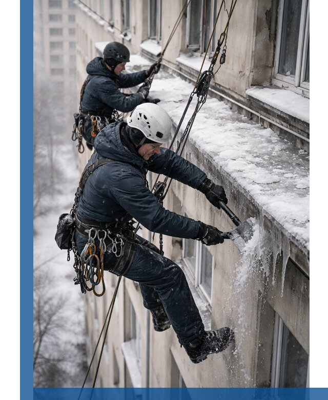 Удаление наледи и сосулек с карнизов в Рассказове профессионально