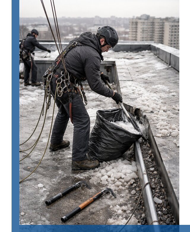 Аварийная очистка кровли в Рассказове от промальпинистов