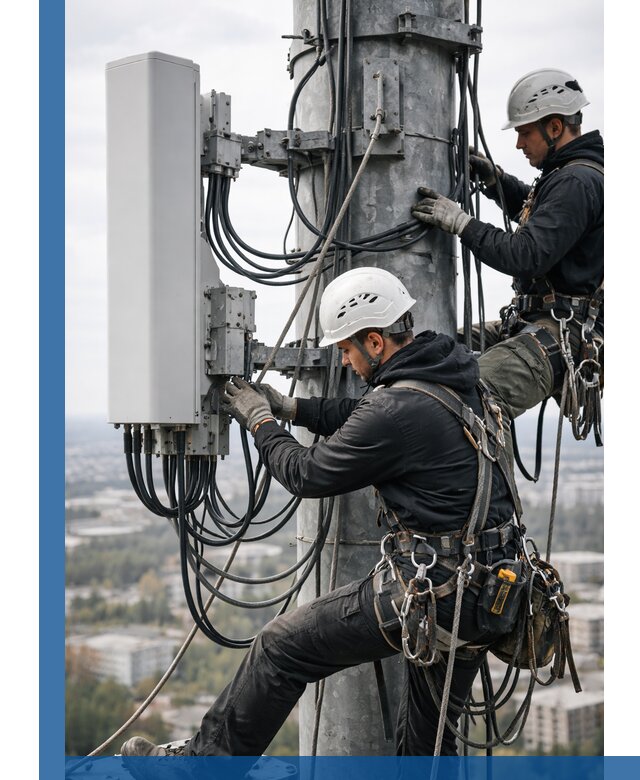 Монтаж оборудования связи на мачте в Рассказове с пусконаладкой