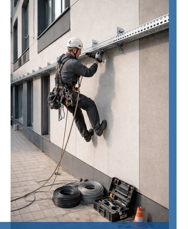 Монтаж кабельных лотков на фасаде в Рассказове от 1226 р. | ВЫСОТНИК-Рсз