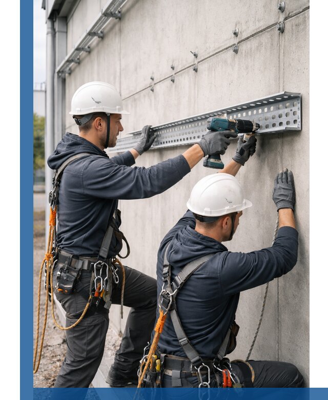 Монтаж кабельных лотков на фасаде зданий в Рассказове с гарантией