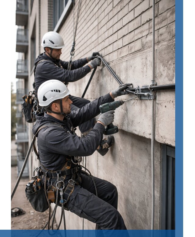 Крепление кабеля на фасаде в Рассказове от 358 р. | ВЫСОТНИК-Рсз