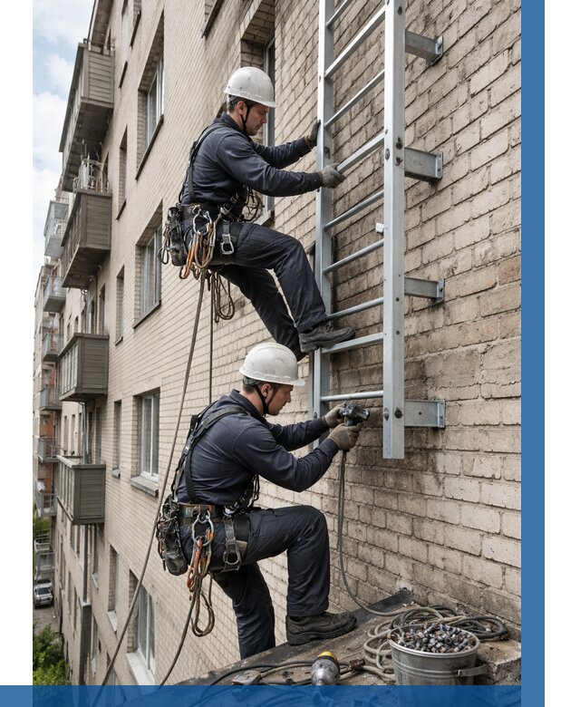 Монтаж пожарной лестницы в Рассказове от 25538 р заказать у ВЫСОТНИК-Рсз