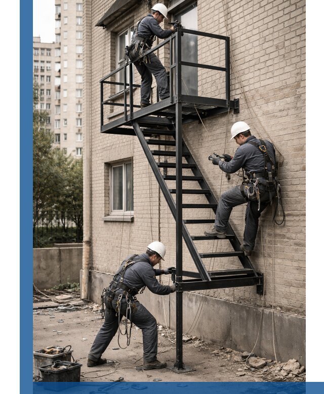 Монтаж пожарной лестницы в Рассказове, установка и крепление