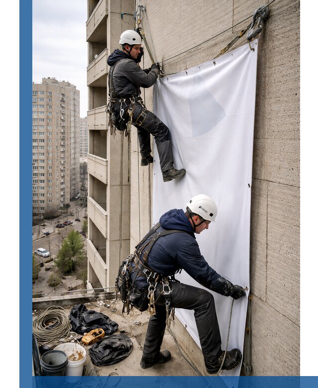 Профессиональный монтаж баннеров на фасаде в Рассказове