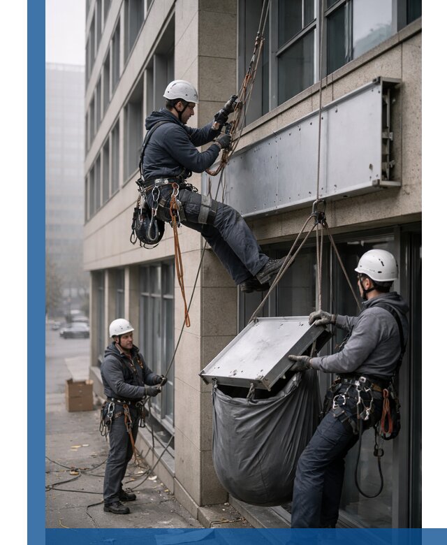 Демонтаж рекламной вывески с высотными работами в Рассказове