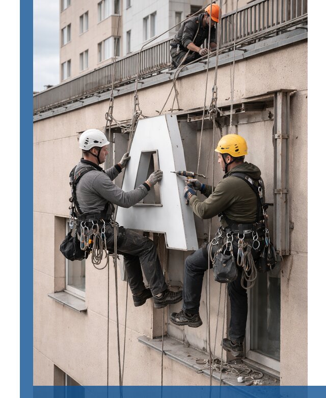 Ремонт и восстановление наружных вывесок на высоте в Рассказове