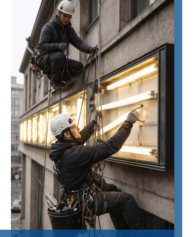 Замена ламп в вывеске в Рассказове под ключ от 3575 р. | ВЫСОТНИК-Рсз