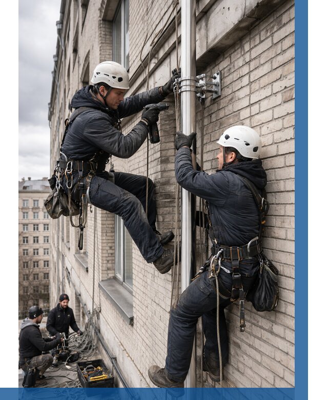 Монтаж флагштока на здании в Рассказове от 6640 р. | ВЫСОТНИК-Рсз