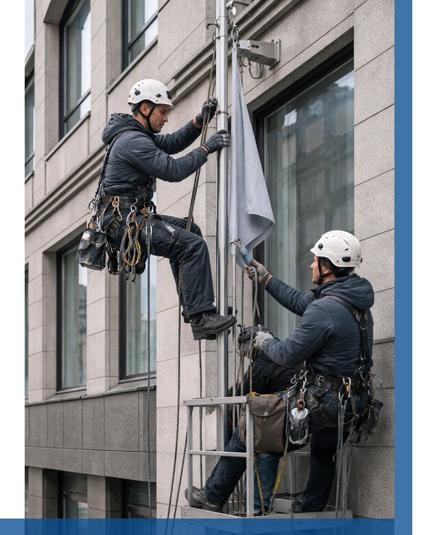 Установка флагов на фасаде в Рассказове от 4597 р. | ВЫСОТНИК-Рсз