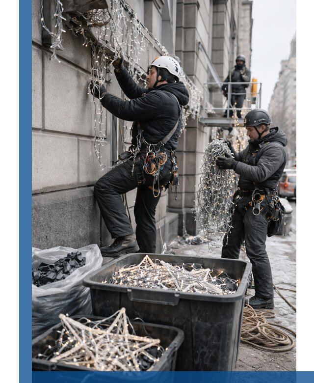 Демонтаж новогоднего оформления и гирлянд в Рассказове