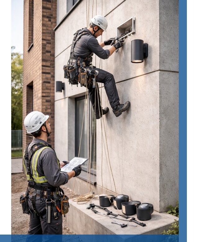 Монтаж фасадного освещения в Рассказове от 2554 р. | ВЫСОТНИК-Рсз