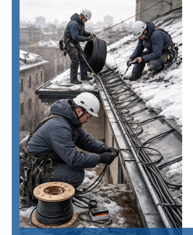 Монтаж греющего кабеля на кровле в Рассказове под ключ