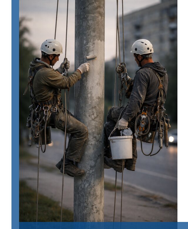 Покраска опор освещения и антикоррозийная защита в Рассказове