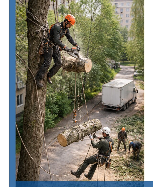 Спил деревьев альпинистами в Рассказове, безопасно и без повреждений