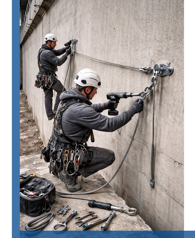 Монтаж анкерных линий высотной безопасности в Рассказове